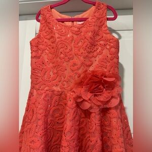 New no tags! Elegant sparkly Coral Lace girls Dress w/ large flower. Size 14
